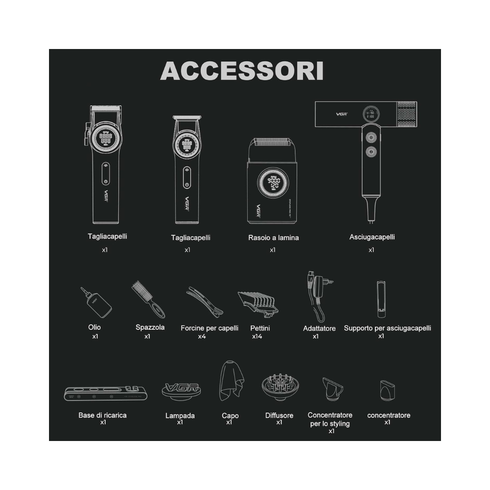 VGR STEPLESS PRO 4 IN 1 - PROFESSIONAL BARBER COMBO VGR